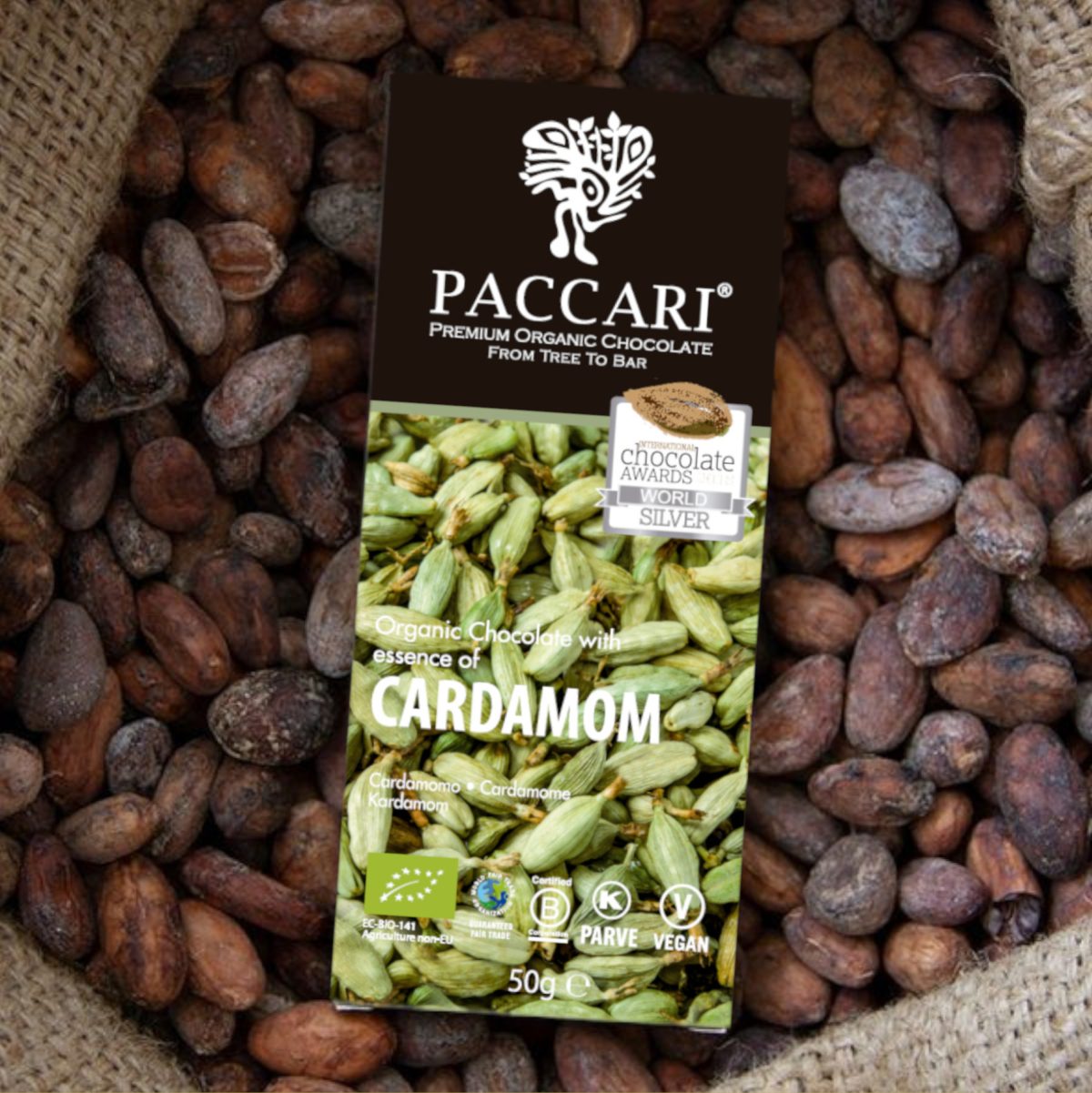 Cioccolato Paccari - Tavoletta di Cioccolato Biologico al Cardamomo 60% Cacao Ecuador - 50g