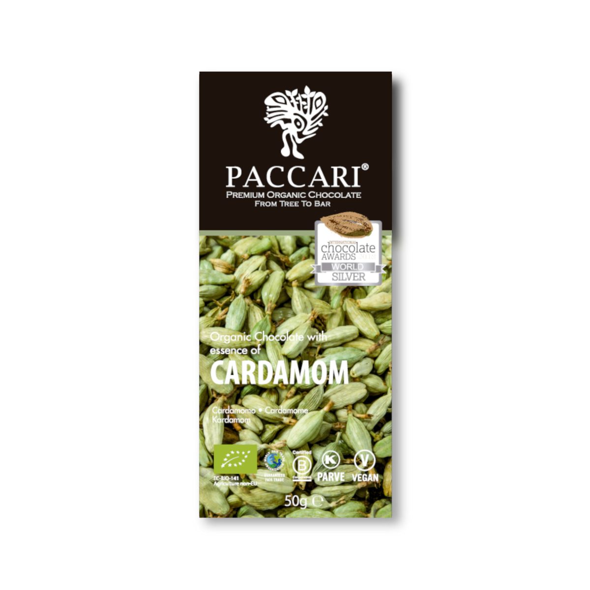Cioccolato Paccari - Tavoletta di Cioccolato Biologico al Cardamomo 60% Cacao Ecuador - 50g