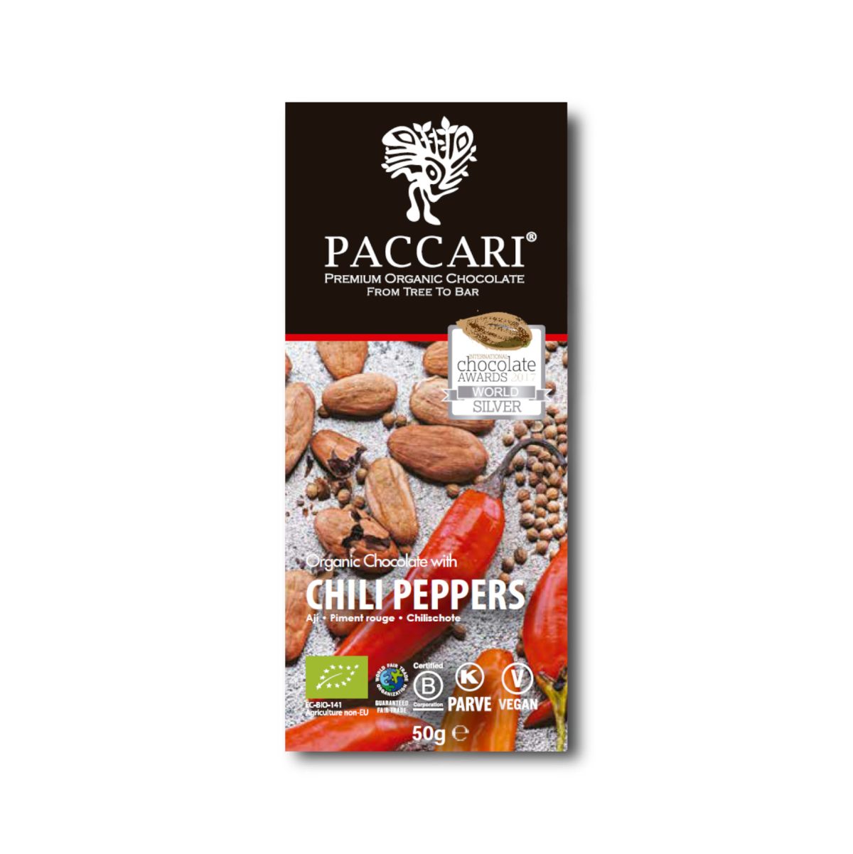 Cioccolato Paccari - Tavoletta di Cioccolato Biologico al Peperoncino 60% Cacao Ecuador - 50g
