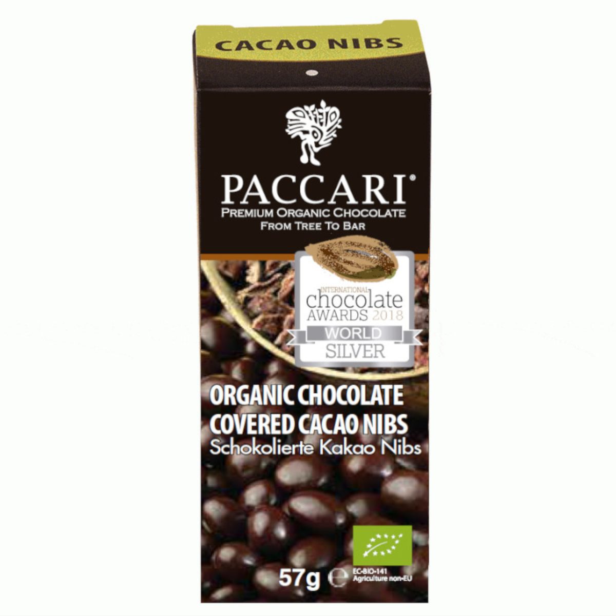 Paccari – Pennini di cacao BIO ricoperti di cioccolato 60% Ecuador, 57 g Paccari – Pennini di cacao BIO ricoperti di cioccolato 60% Ecuador, 57 g