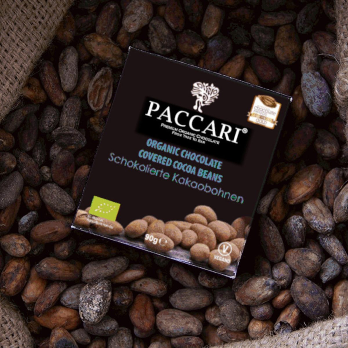 Paccari – Fave di cacao ricoperte di cioccolato 60% Ecuador, 90 g Paccari – Fave di cacao ricoperte di cioccolato 60% Ecuador, 90 g