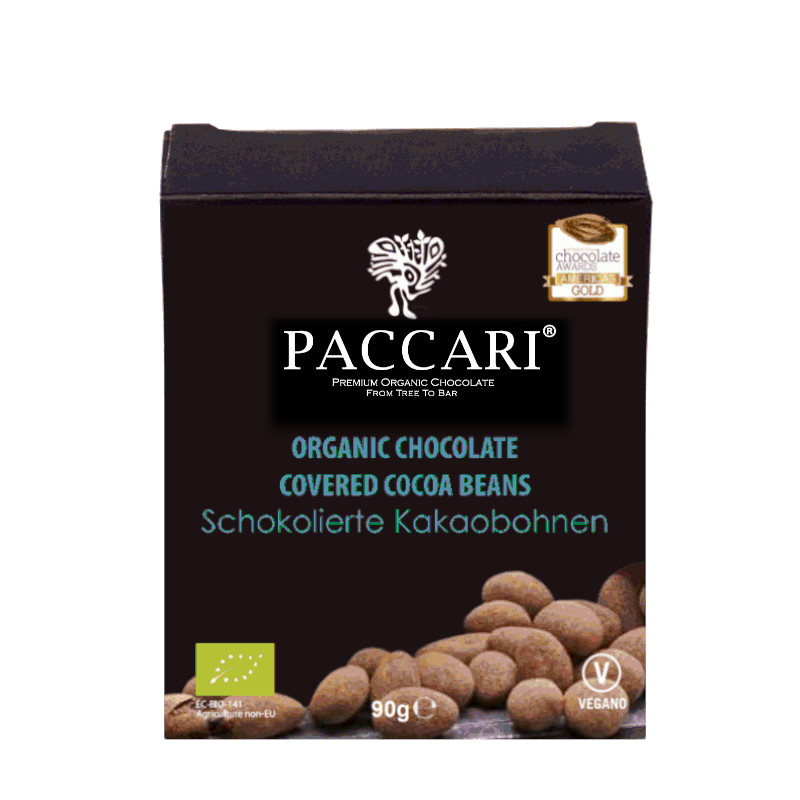 Paccari – Fave di cacao ricoperte di cioccolato 60% Ecuador, 90 g Paccari – Fave di cacao ricoperte di cioccolato 60% Ecuador, 90 g